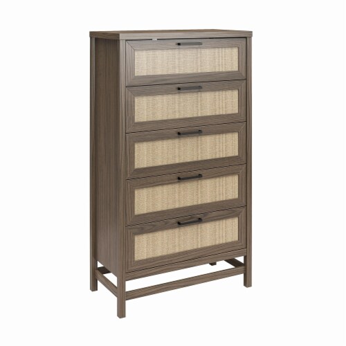 Ameriwood Home Lennon Tall 5 Drawer Dresser Medium Brown and Faux