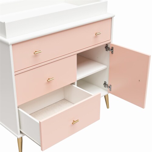 Valentina 3 Drawer 1 Door Convertible Dresser Changing Table White and Pink 19.65 x 35.51 x 35.40 Fry s Food Stores