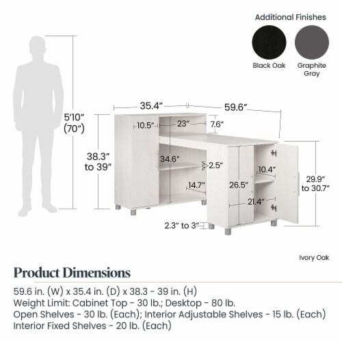 Camberly Hobby and Craft Desk with Storage Cabinet, Black Oak Perspective: right