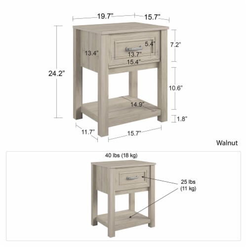 Sierra Ridge Levi Kids’ Nightstand, Light Walnut Perspective: right