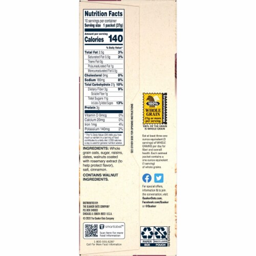 Quaker Cereal Raisin Date Walnut Flavor Instant Oatmeal Breakfast Perspective: right