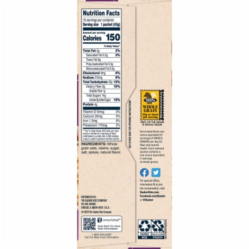 Quaker® Raisins & Spice Instant Oatmeal Packets 10 Count Perspective: right