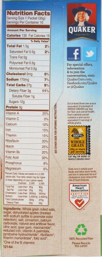 Quaker Apples & Cinnamon Instant Oatmeal Perspective: right