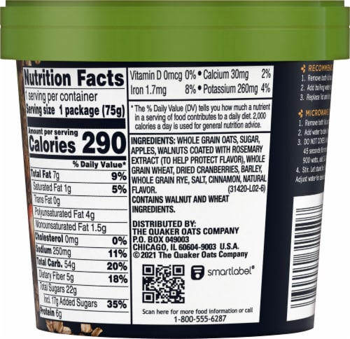 Quaker® Real Medleys® Apple Walnut Instant Oatmeal Cereal Cup Perspective: right