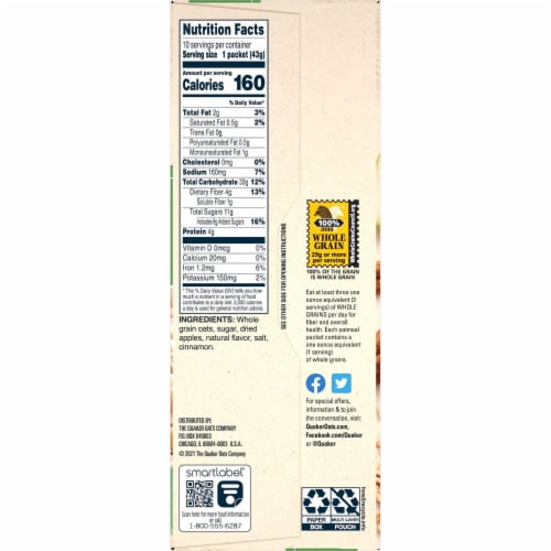 Quaker Apples and Cinnamon Instant Oatmeal Packets Perspective: right