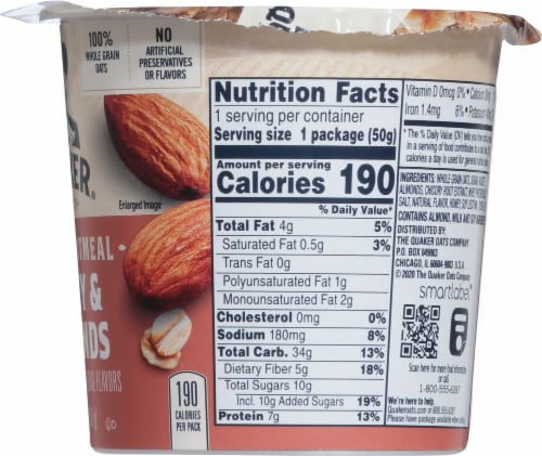 Quaker® Instant Oatmeal Express Breakfast Cereal Cup Honey and Almonds Sugar Perspective: right