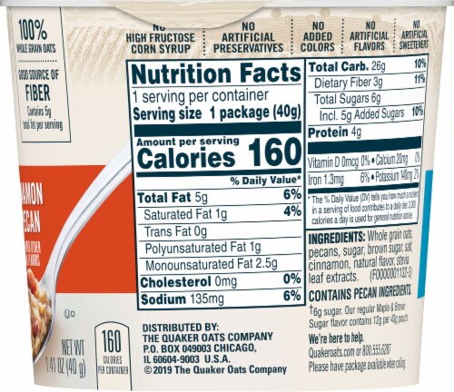 Quaker® Lower Sugar Cinnamon & Pecan Instant Oatmeal Perspective: right