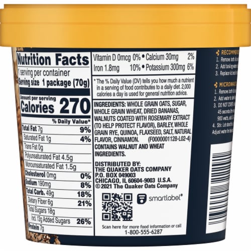 Quaker Real Medleys Super Grains Banana Walnut Oatmeal Cereal Cup Perspective: right