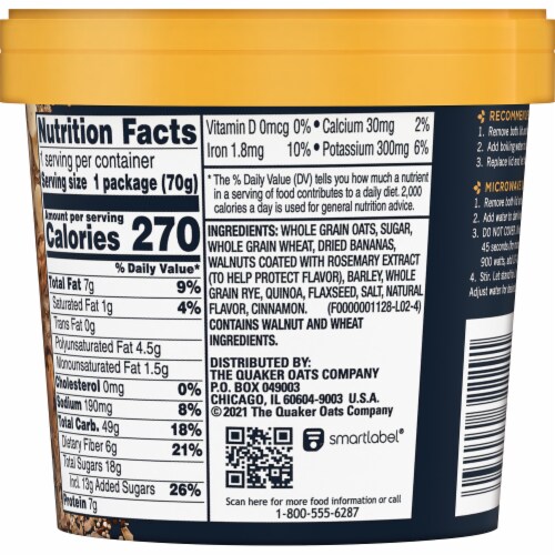 Quaker Real Medleys Super Grains Banana Walnut Oatmeal Cereal Cup Perspective: right