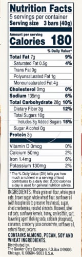 Quaker Breakfast Flats Cranberry Almond Crispy Snack Bars Perspective: right