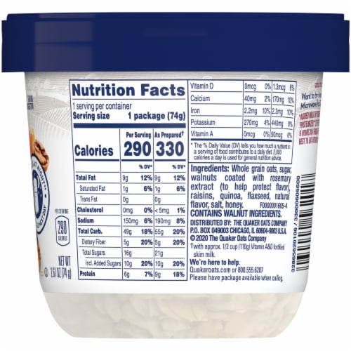 Quaker Overnight Oats Raisin Walnut Honey Chilled Oatmeal Breakfast Cup Perspective: right