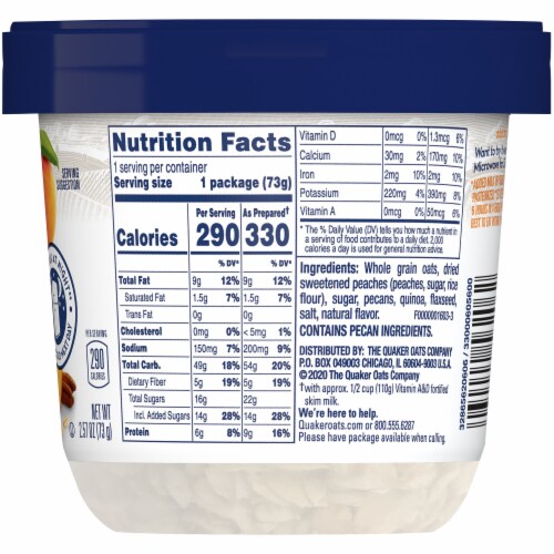 Quaker Overnight Oats Orchard Peach Pecan Chilled Oatmeal Breakfast Cup Perspective: right