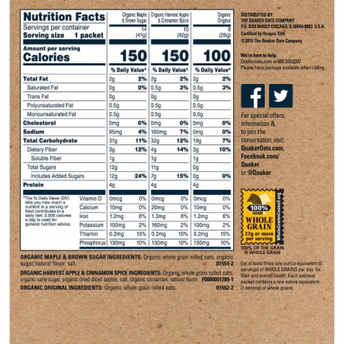 Quaker Organic Instant Oatmeal Packets Variety Pack Perspective: right