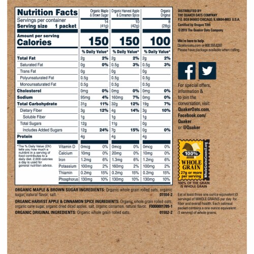 Quaker Organic Instant Oatmeal Packets Variety Pack Perspective: right