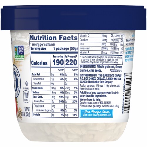 Quaker™ Overnight Oats Unsweetened Chia Seed Chilled Oatmeal Breakfast Cup Perspective: right