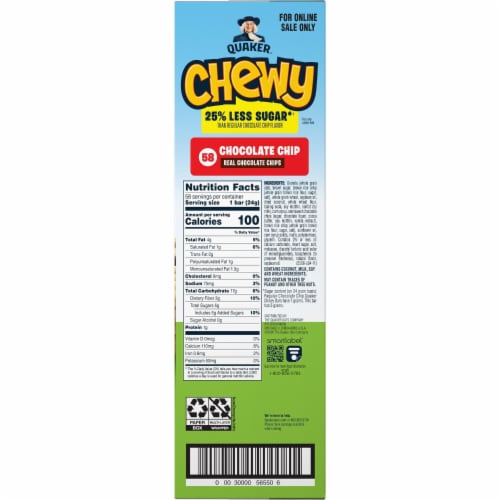 Quaker Chewy Reduced Sugar Chocolate Chip Granola Bars Perspective: right