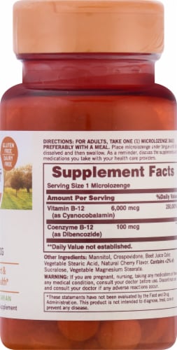 Sundown Naturals Dissolvable B12 6000 mcg Cherry Flavored Microlozenges Perspective: right