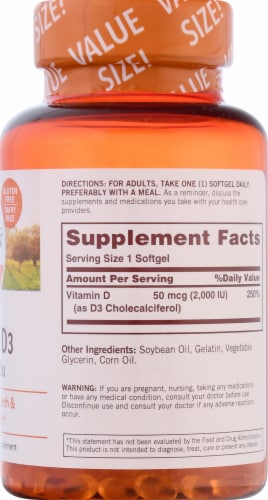 Sundown Naturals Vitamin D3 2000 IU Softgels Perspective: right