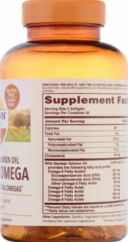 Sundown Naturals Complete Omega Wild Alaskan Salmon Oil Softgels 3000mg Perspective: right