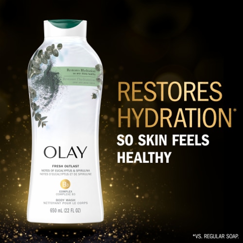 Olay Fresh Outlast Paraben Free with Relaxing Notes of Eucalyptus and Spirulina Body Wash Perspective: right