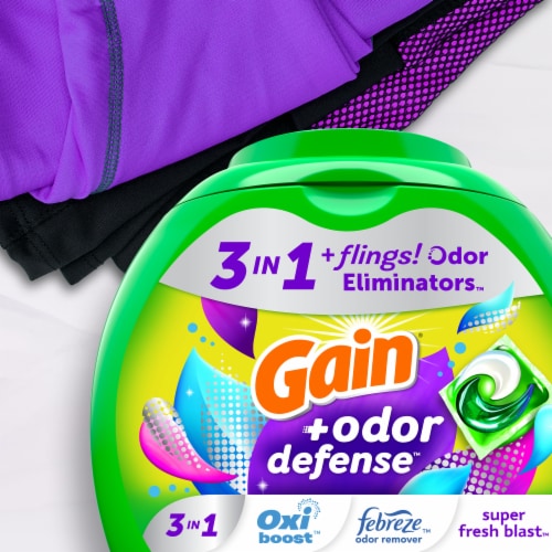 Gain Flings with Odor Defense Super Fresh Blast Laundry Detergent Pacs Perspective: right