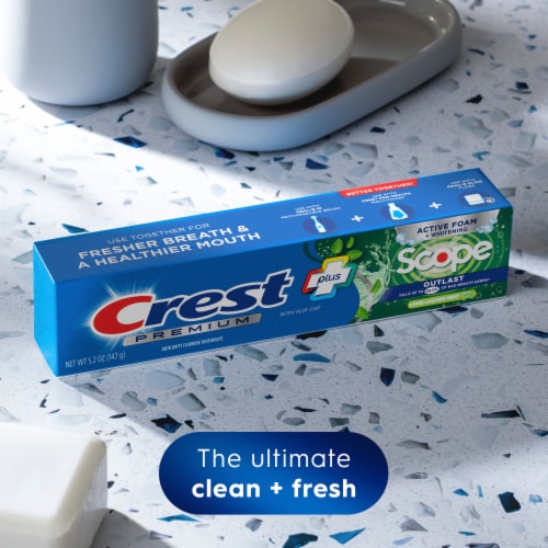 Crest Premium Plus Scope Outlast Toothpaste Long Lasting Mint Flavor Perspective: right
