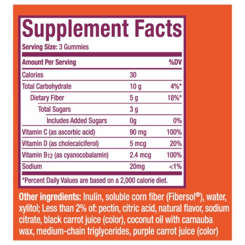 Metamucil Fiber + Vitamins C D & B12 No Sugar Added Citrus Gummies Perspective: right