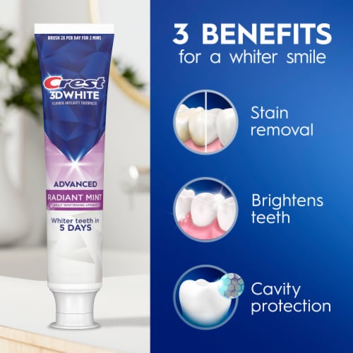 Crest 3D White Advanced Teeth Whitening Toothpaste, Radiant Mint Perspective: right