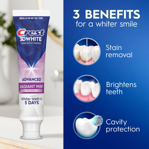 Crest 3D White Advanced Teeth Whitening Toothpaste, Radiant Mint Perspective: right