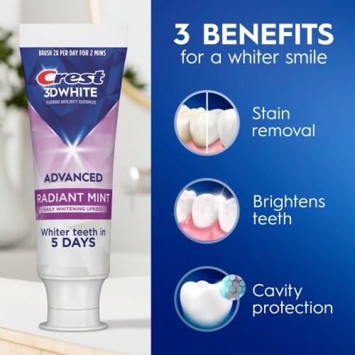 Crest 3D White Advanced Teeth Whitening Toothpaste, Radiant Mint Perspective: right
