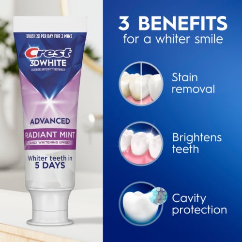 Crest 3D White Advanced Teeth Whitening Toothpaste, Radiant Mint Perspective: right