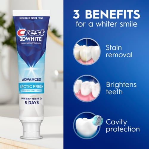 Crest 3D White Advanced Teeth Whitening Toothpaste, Arctic Fresh Perspective: right