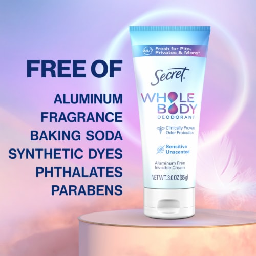 Secret Whole Body Aluminum Free Deodorant Clear Cream Unscented Perspective: right