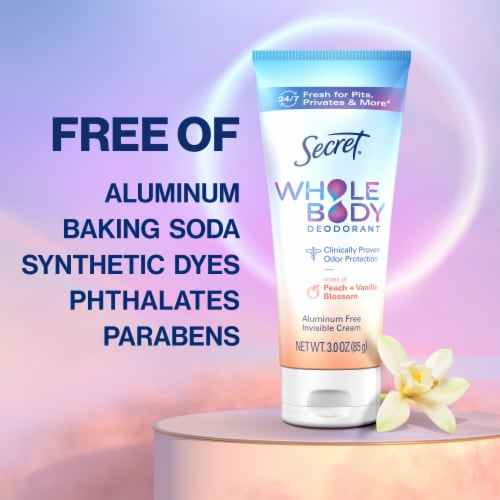 Secret for Women Whole Body Aluminum Free Deodorant Clear Cream Peach & Vanilla Perspective: right