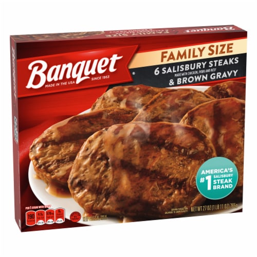 Banquet Family Size Salisbury Steaks And Brown Gravy Frozen Meal Perspective: right