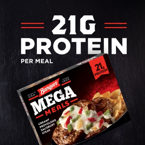 Banquet Mega Meal Creamy Provolone Salisbury Steak Frozen Meal Perspective: right