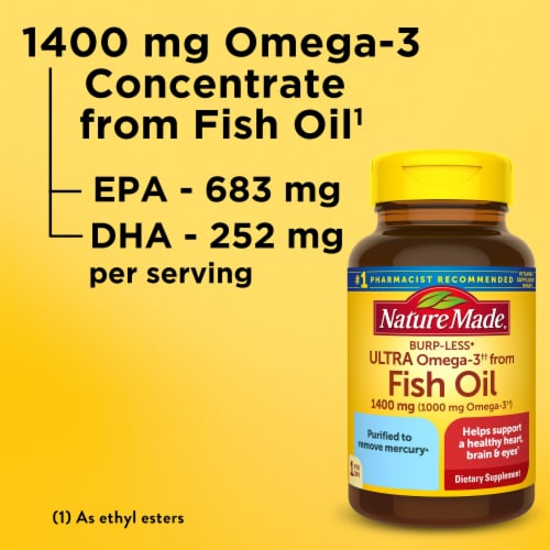 Nature Made® Burp-Less Ultra Omega-3 1400 mg Fish Oil Softgels Perspective: right