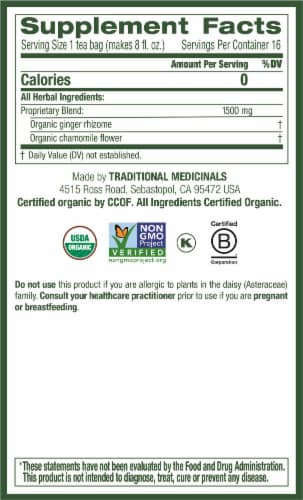 Traditional Medicinal Organic Ginger with Chamomile Tea Bags Perspective: right