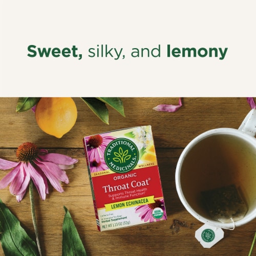 Traditional Medicinals Organic Throat Coat Lemon Echinacea Tea Perspective: right