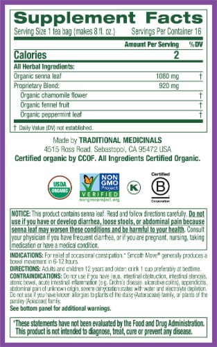 Traditional Medicinals Smooth Move Chamomile Senna Tea Bags Perspective: right