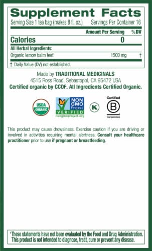 Traditional Medicinals® Organic Lemon Balm Herbal Tea Bags Perspective: right