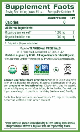 Traditional Medicinals Organic Green Tea Dandelion Perspective: right