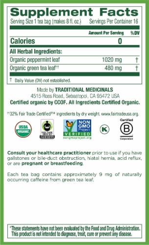 Traditional Medicinals® Organic Peppermint Green Tea Bags Perspective: right