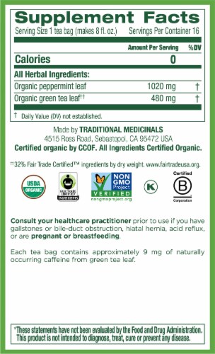 Traditional Medicinals® Organic Peppermint Green Tea Bags Perspective: right
