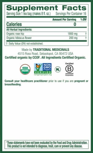 Traditional Medicinals Organic Rose Hips With Hibiscus Tea Bags 16 Count Perspective: right