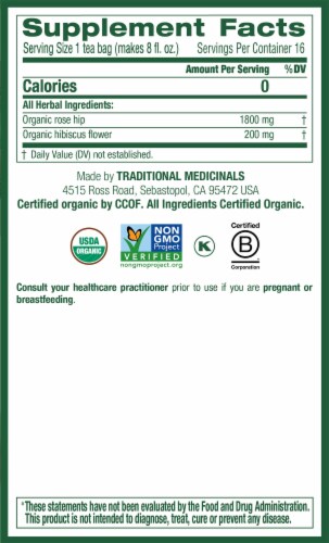 Traditional Medicinals Organic Rose Hips With Hibiscus Tea Bags 16 Count Perspective: right
