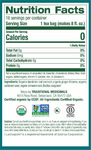 Traditional Medicinals® Organic Dandelion Chai Probiotic Tea Bags Perspective: right