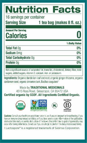 Traditional Medicinals® Organic Dandelion Chai Probiotic Tea Bags Perspective: right