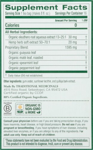 Traditional Medicinals Hemp + Guayusa Mint Herbal Tea Perspective: right