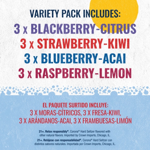 Corona Hard Seltzer Gluten Free Berry Mix Variety Pack Spiked Sparkling Water Perspective: right